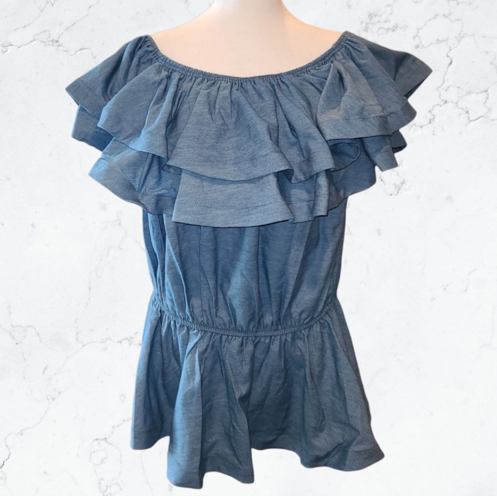 Ashley Stewart Blue Ruffled Peplum Blouse | Plus Size 18 | New With Tags